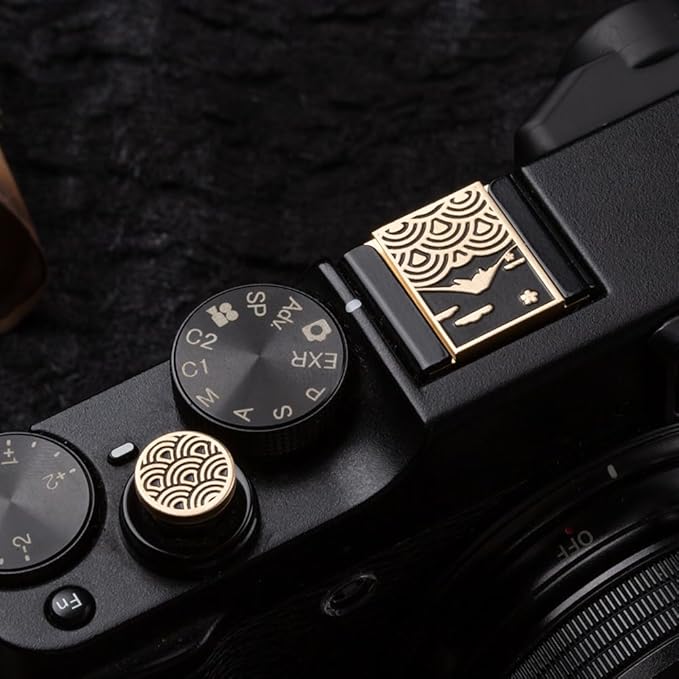 DBZZ Wave Pattern Camera hot Shoe Cover Camera Shutter Button for Fujifilm X-T50 X-S20 X-S10 X-T4 XT30 for Nikon Z6iii Z7 Z30 Z50 ZF (Brass YH Set)