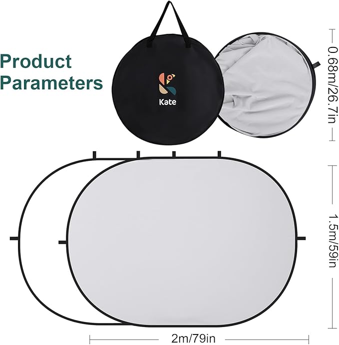 Kate 5x6.5ft(1.5x2m) Collapsible Backdrop White Grey Twist Flex Folding Pop up Backgrounds for Photoshoot, Headshots Photo, Video Calls