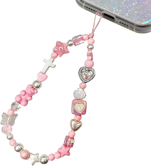 Beaded Camera Wrist Strap, Phone Wristlet Charm Lanyard, Cute Digital Camera Charm Lanyard,Strap Beaded Camera Chain for Phone Bag Keychain Accessories