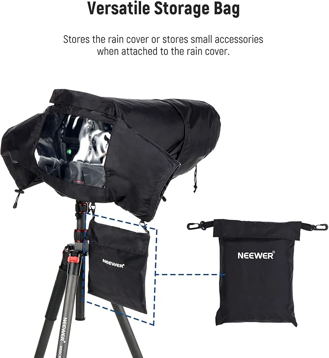 NEEWER Camera Rain Cover, Large Size Durable Nylon Raincoat Compatible with Canon Sony Nikon DSLR Mirrorless Vlog Camera & Lenses 300/400/500/600/800mm, with Sleeves/Drawstrings/Viewing Window, PB004