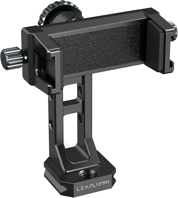 Metal Phone Mount for Tripod with 2 Cold Shoes & Arca Port,Phone Holder Stand with 4 * 1/4" Screw Mount,Support Vertical & Horizontal Rotate Suitable for iPhone 17 Pro/16Pro/15Pro/14/13