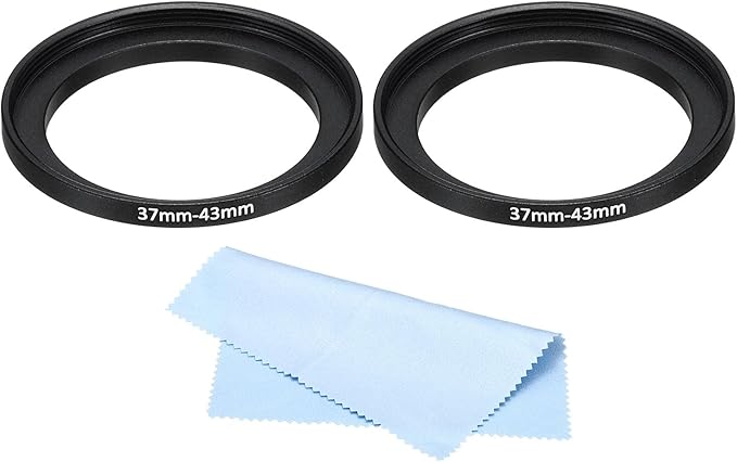 PATIKIL 43mm-55mm Metal Step Up Ring with Cleaning Cloth, 2 Pack Camera Lens Filter Adapter Ring Aluminum Filter Adapter Ring for Camera Lenses Hood, Black
