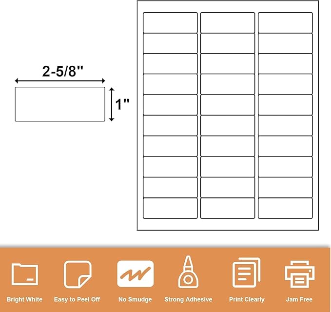 1" x2-5/8 Address Labels, 900 Label Stickers Printable White Address Labels Personalized, for Laser/Inkjet Printing - 30 Per Page (30 Sheets)