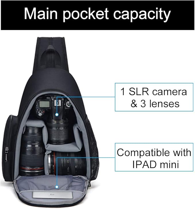 CADeN Camera Bag Sling Backpack, Camera Case Backpack with Tripod Holder for DSLR/SLR Mirrorless Cameras (Canon Nikon Sony Pentax) Black
