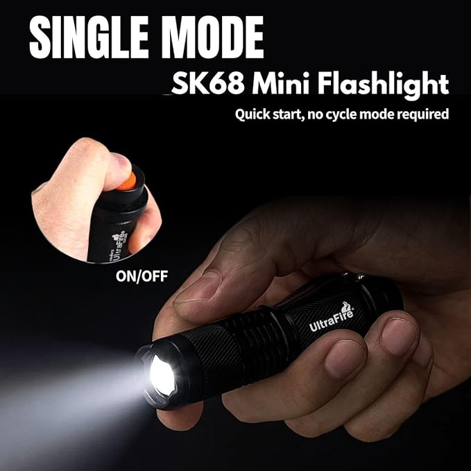 ULTRAFIRE 3 Pack Mini Flashlights Focus Adjustable SK68 Single Mode Tactical LED Flashlight, Ultra Bright 300 Lumens Torch