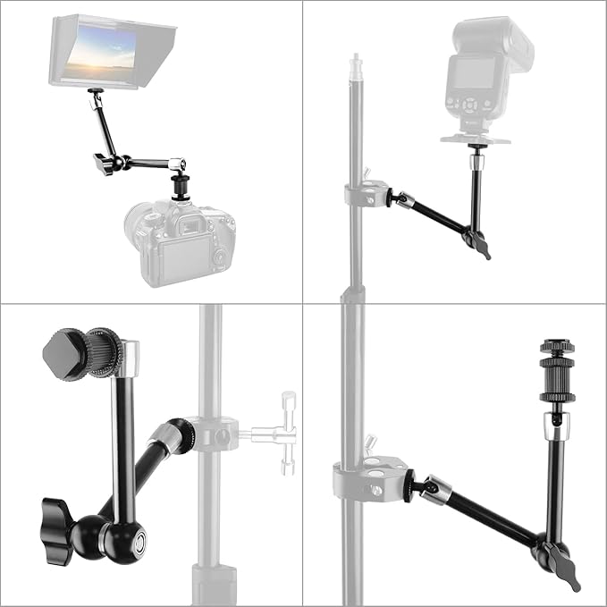 ChromLives 11 Inch Magic Arm Adjustable Articulating Friction Camera Arm W/ 1/4" Thread Screw and Hot Shoe Mount Compatible with DSLR Camera Rig, LED Lights, Flash Light, LCD Monitor