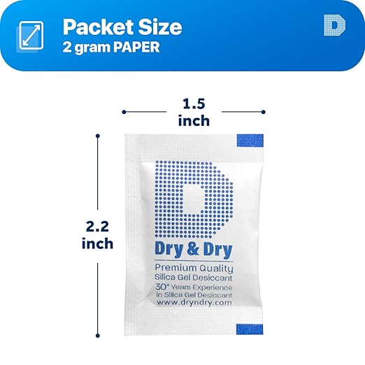 Dry & Dry 2 Gram [200 Packets] Silica Gel Packets Desiccants, Silica Packets - Rechargeable Silica Gel Packs, Silica Gel Packets, Desiccants Packets, Silica Gel