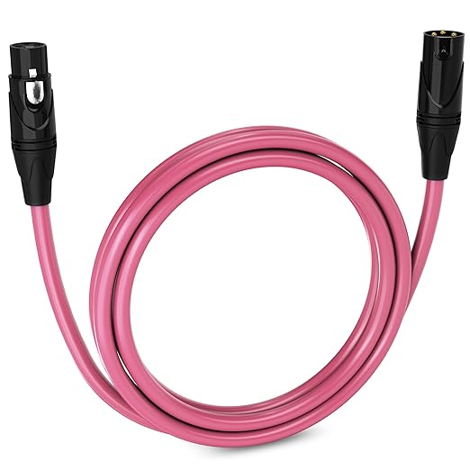 LyxPro 6 Feet XLR Microphone Cable Balanced Male to Female 3 Pin Mic Cord for Powered Speakers Audio Interface Professional Pro Audio Performance and Recording Devices - Pink
