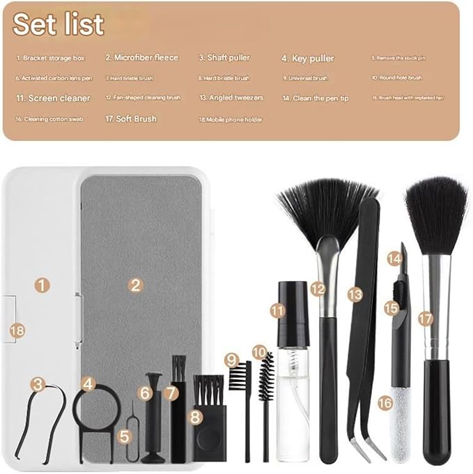 18-in-1 Multifunctional Cleaning kit | All-Purpose Tool Keyboard Camera Screen Cleaning + Stand Storage Box | Office Desk, Photography Hobby, Business Trip