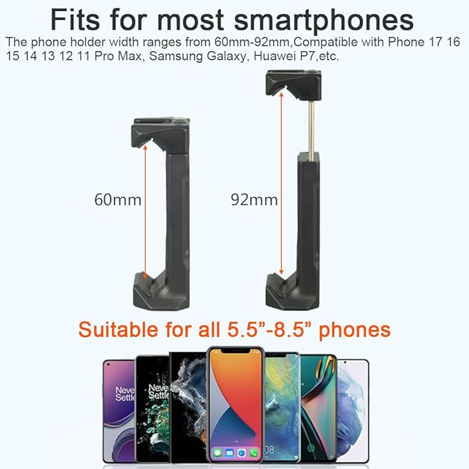 Metal Phone Tripod Adapter Mount with Cold Shoe/Arca-Swiss Quick Release Plate/1/4” Thread Holes, Smart Phone Stand Clamp Holder for Tripod Compatible with iphone 17/16/15/14/13 Pro Max/Samsung
