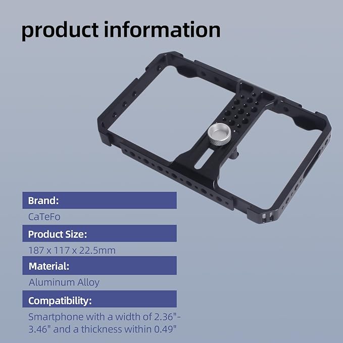 Universal Phone Cage, Aluminum Smartphone Video Cage Grip with Cold Shoe & 1/4 Inch Thread Mount for Videomaker, Filmmaker, TikToker and Youtuber-PC01