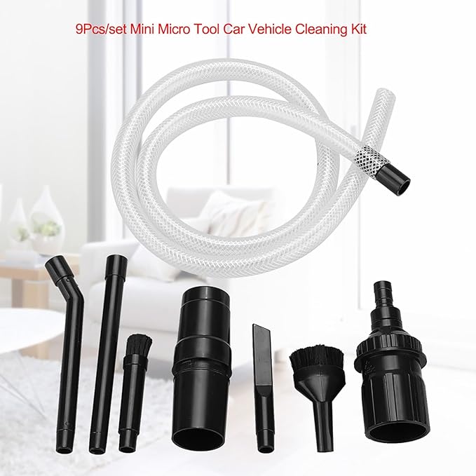 9PCS Micro Cleaning Tool Kit, Universal Vacuum Cleaner Attachments for Detailing Cars Computers Keyboards Tight Spaces - Mini Crevice Brush Tools Set