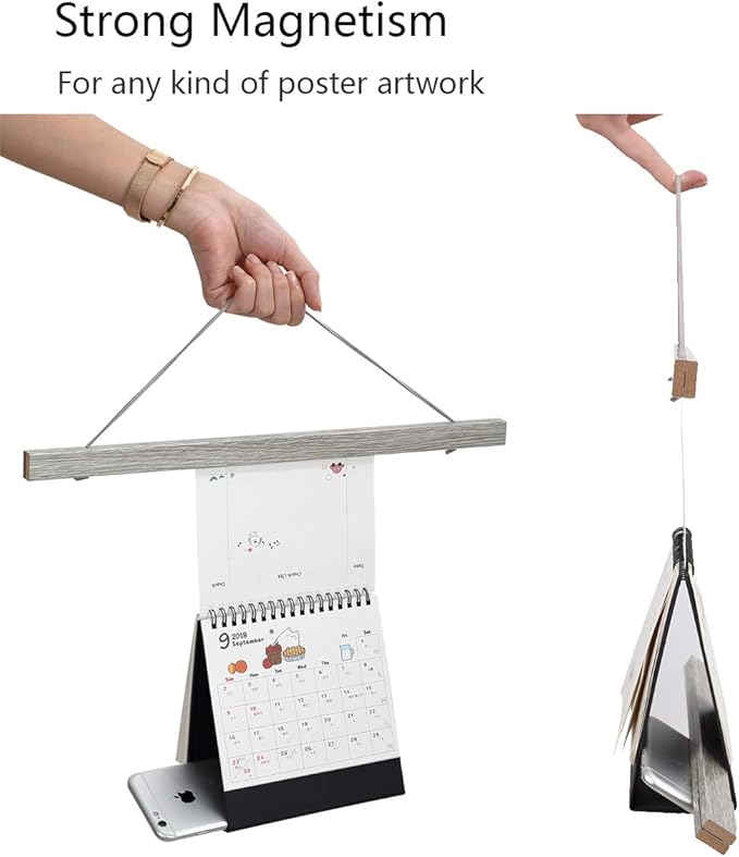 Ywlake Magnetic Poster Hanger, 11x17 11x14 11x22 Poster Frame Wood Wooden Magnet Print Posters Dowel Scroll Hanger Hangers Hanging Kit for Walls Map Canvas Artwork (Grey, 11")