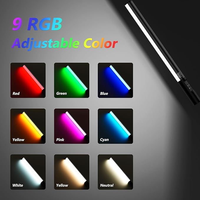 Handheld RGB Studio Tube Light with 1000 Lumens & Rechargeable 2600mAh Battery & Adjustable Brightness & Color, LED Light Stick for Photography, Video, Gaming