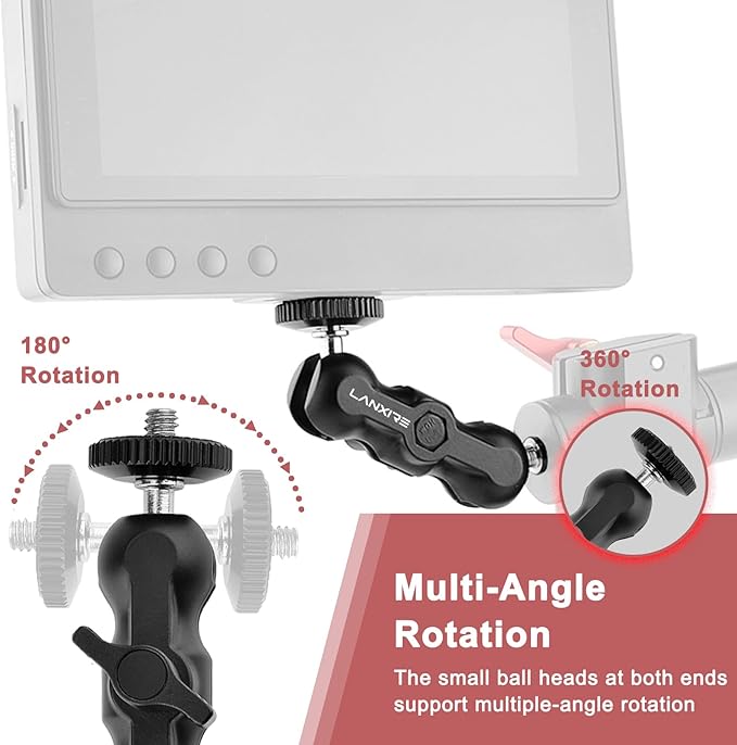 Mini Magic Arm with Dual Ball Head and 1/4'' Screw - Compatible with Super Clamp, Camera Cage, Monitor, and Microphone - Max Load 4.4lb/2kg