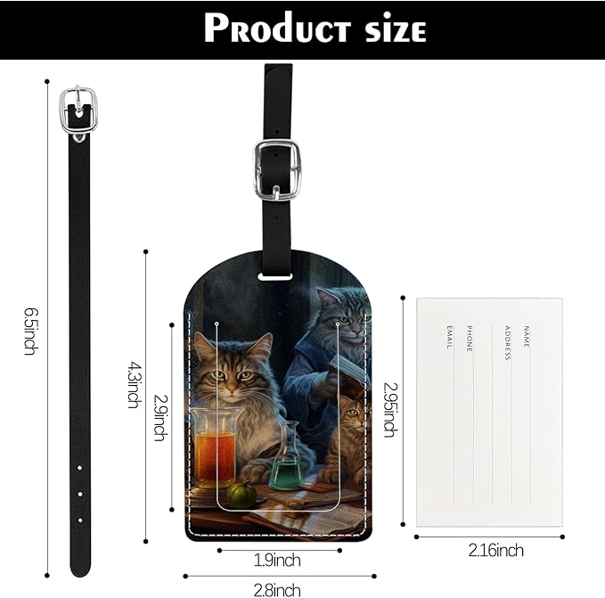 2 Pack Luggage Tag Suitcase Tags PU Leather Identifiers Privacy Cover Luggage Tags Aesthetic Cute Travel Bag Labels for Women Girls Men-Cat