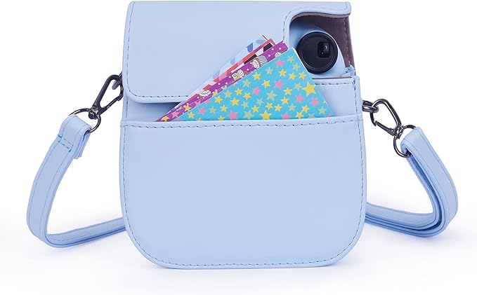 Phetium Instant mini 12 Camera Protective Case Compatible with Instax Mini 12 11,PU Leather Bag with Pocket and Adjustable Shoulder Strap (Pastel Blue)