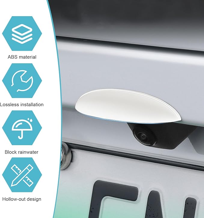 Car Rearview Camera Cover, Rain and Snow Proof Reversing Camera Protection for Clear Imaging, Wider Longer Waterproof Shield, Universal Self-Adhesive Exterior Modification for Cars (White)