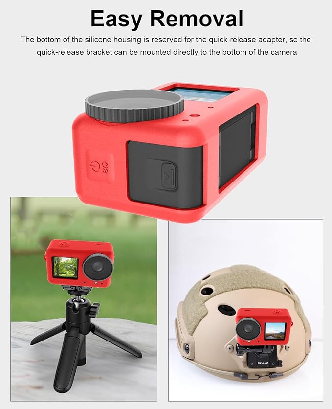 PULUZ Silicone Protective Case for DJI Osmo Action 5 Pro/4/3 with Lens Cap,Dust-Proof,Slim Durable Lightweight Rubber Soft Silicone Camera Protective Cover Accessories(Red)