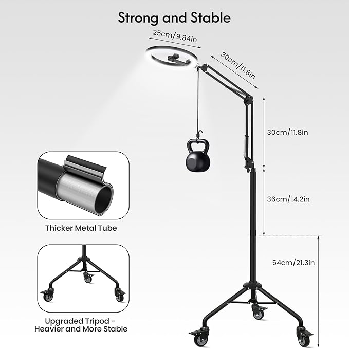 LUXSURE Tripod for iPhone with Ring Light, Overhead Camera Mount with Casters,LED Ring Light with Stand and Phone Holder,Phone Tripod with Light for Video Recording/Live Streaming/Cooking
