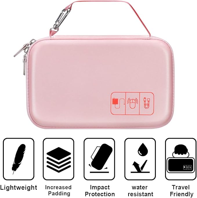 Canboc Hard Travel Electronic Organizer Case for MacBook Power Adapter Charger, Cable, Mouse Power Bank, Apple Pencil, USB Flash Disk, SD Card, Small Portable Accessories Bag, Rose Gold