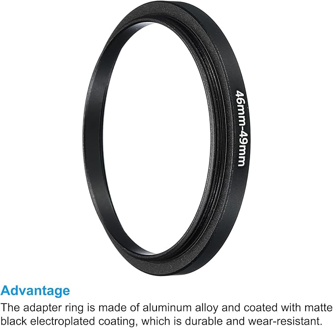 PATIKIL 46mm-49mm Metal Step Up Ring, 2 Pack Camera Lens Filter Adapter Ring Aluminum Filter Adapter Ring for Camera Lenses Hood, Black