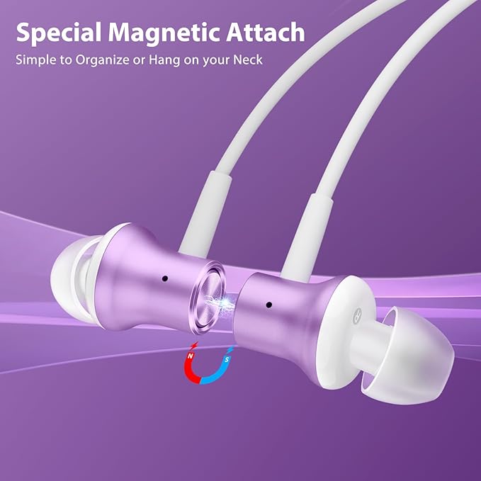 Jiunai USB C Headphones for iPhone 17 Pro Max Type C Wired Earbuds with Mic in Ear Magnetic Noise Isolation Stereo AUX Audio Corded Earphones for Samsung S26 S25 iPhone 16 15 for iPad Pixel 10 Purple