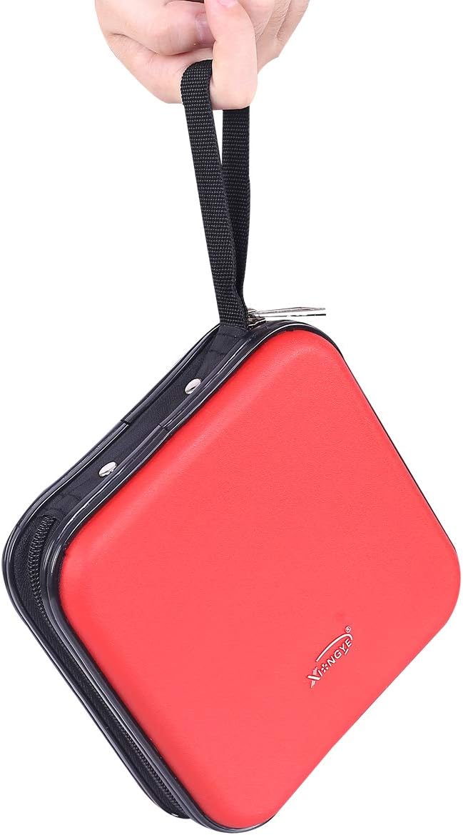 CD DVD Wallet, 32 Capacity Heavy Duty, DVD CD Case Holder for Car, Portable DVD/VCD Storage Disk, Hard Shell Sturdy case , Car CD Disk Holder, Booklet, Blu-ray Wallet (32 Capacity,Red)