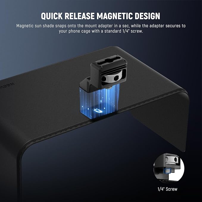NEEWER Sun Shade Compatible with iPhone 16 Pro Max Phone Cage (PA074) Only, Quick Release Magnetic Sun Hood Anti Glare Reflection Visor for Outdoor Vlogging Mobile Photography, PA094