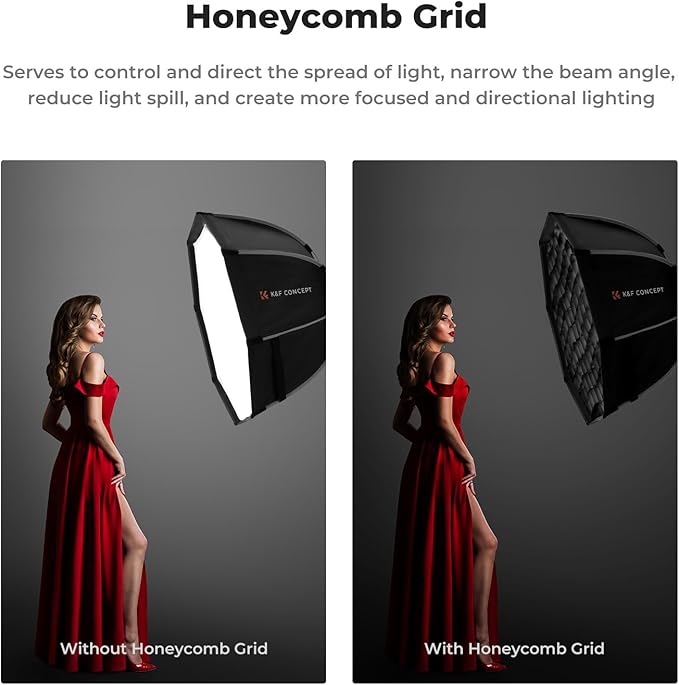 K&F CONCEPT 35''/90cm Octagonal Softbox, Quick Release Bowens Mount Softbox with Honeycomb Grid, Light Diffusers, Carrying Bag, for Photography Studio Speedlite Flash and Monolight