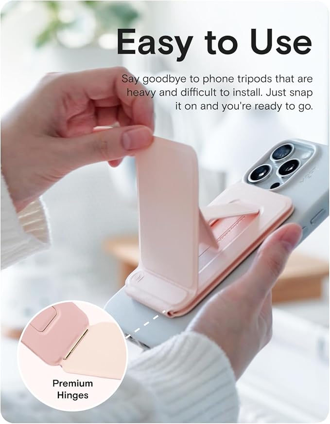 MOFT Phone Tripod Stand Selfie Stick for iPhone, Multi-Angles iPhone Stand, Lightweight & Portable Phone Holder, Strong Magnets, MOVAS Vegan Leather, Travel Essentials, Blush(Without Card Slot)