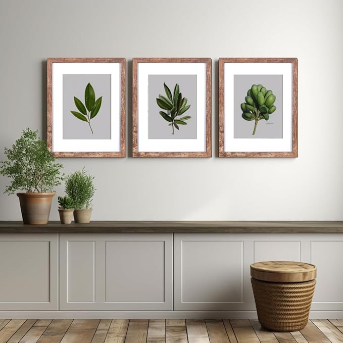 kennethan 8.5x11 Picture Frame Rottern Brown Set of 3, Wooden Poster Frame for Tabletop and Wall Mounting Display for Home, Office,Gallery,Holiday with Photos, Posters, Puzzles