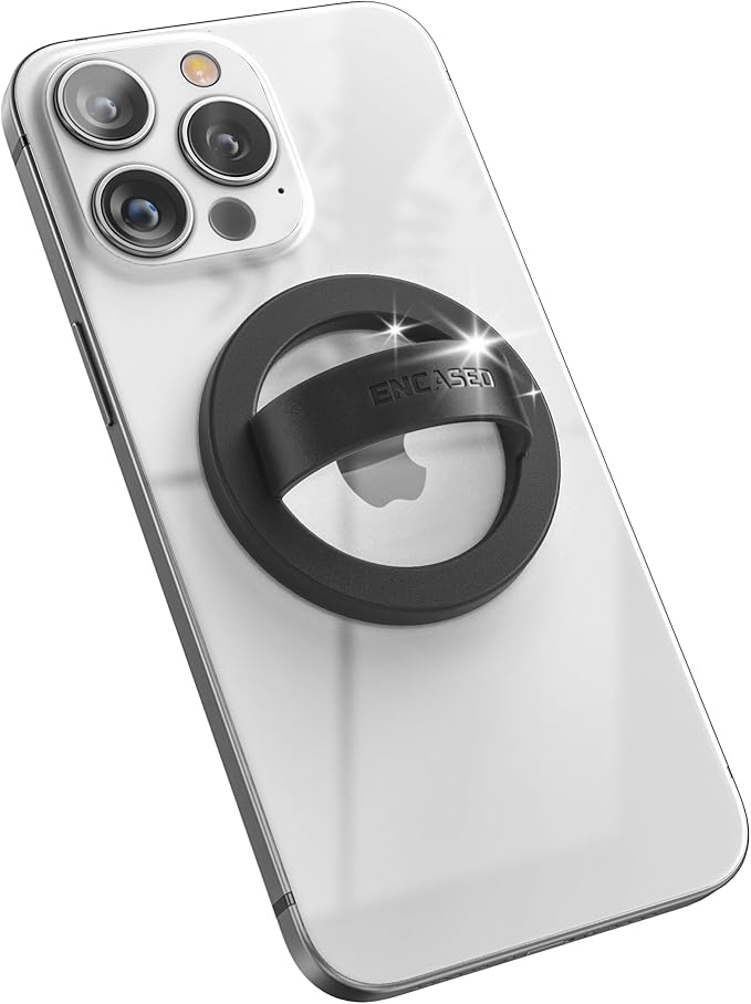 Encased Magnetic Phone Grip Holder (Compatible with MagSafe) Thin Silicone Finger Loop Ring for iPhone (Black)