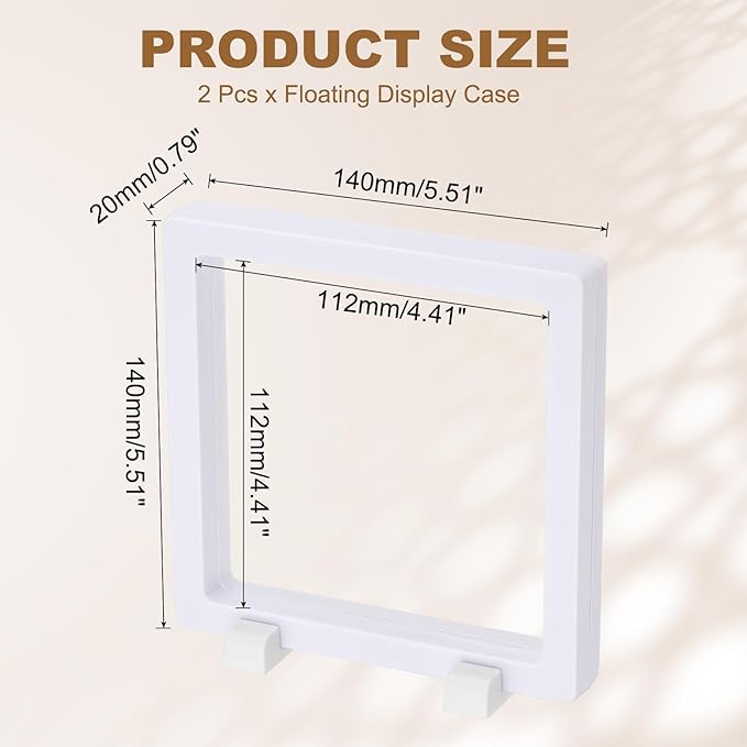 PATIKIL 2Pcs Floating Display Case, 5.5 Inch Jewelry Display Case Stand Challenge Coin Holder Frames Transparent Large Storage Box 3D for Necklace Bracelets Pendants, White
