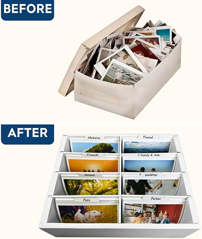 Toupeone Photo Storage Box 4x6, Large Capacity Photo Boxes Storage with Dividers, Cardboard Photo Organizer and Storage Box with Lid