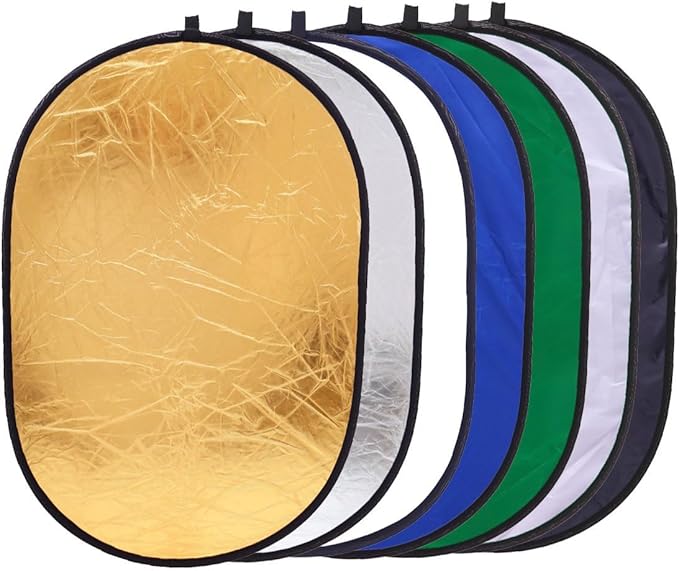 REFLEX CAMERA 7-in-1 Photography Reflector (Rectangular) – Translucent/Silver/Gold/White/Black/Blue/Green – Light Diffuser & Chroma Key Background Kit with Carrying Case (100x150cm/39x59)