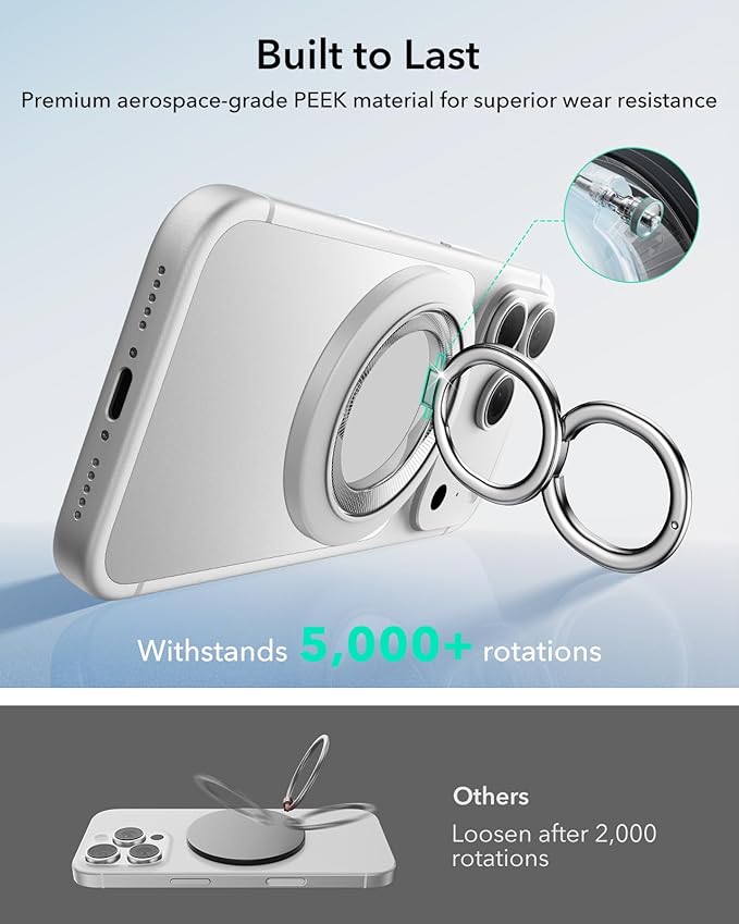 ESR for MagSafe Phone Grip, Dual-Side Magnetic Phone Grip,360° Adjustable Thin Magnetic Ring Holder Stand,for iPhone 17 16 15 14 13 12, Samsung,All Phones, MagSafe Accessories (2 Metal Rings Included)