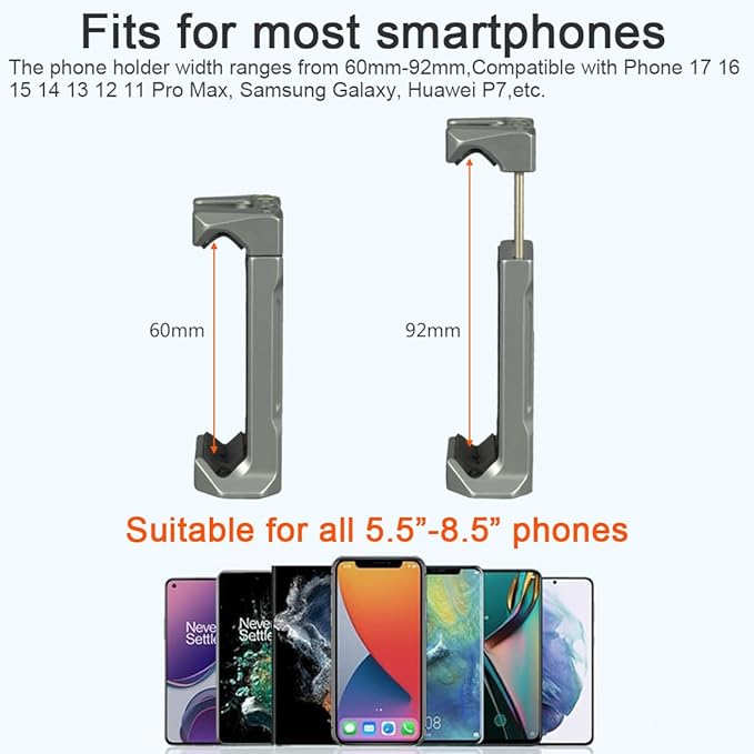 Aluminum Phone Tripod Mount Adapter with 2 Cold Shoes & Arca-Swiss Quick Release Plate,Metal Universal Adjustable Cell Phone Holder Clamp for iPhone 17/16/15/14/13 Pro Max/Samsung