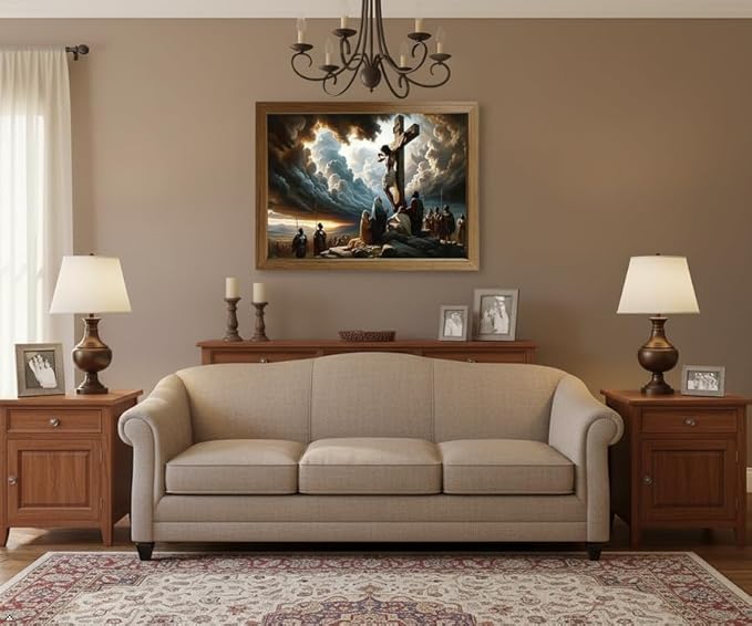Jesus Crucifixion Wall Art 8x10 Inch Framed Christian Canvas Print, Religious Cross Picture Decor for Prayer Room Church Living Room Bedroom, Ready to Hang or Stand with Easel Back