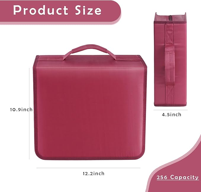 DVD Case CD Storage,256 Capacity CD Cases Holder DVD Storage Case Holders CD DVD Disc Case Storage Wallet Binder for Car Home Office Travel (256 Red)