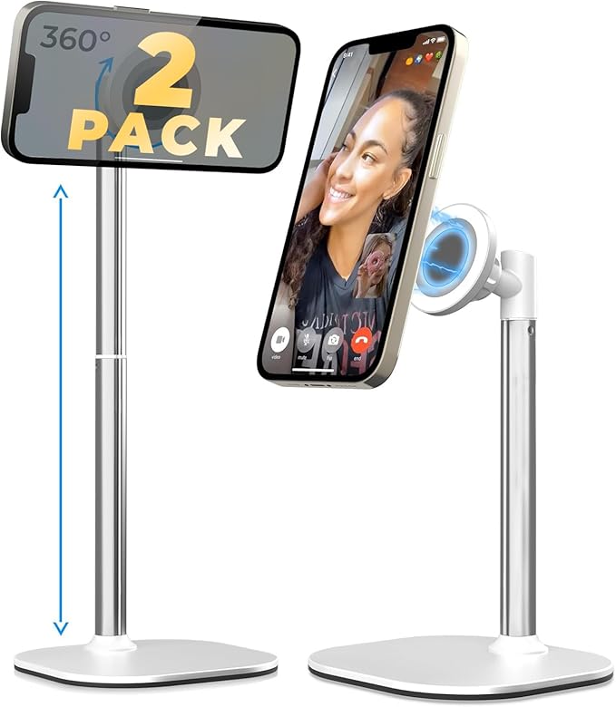 COOPER MagStand - iPhone Stand for Desk & Video Recording, Compatible with MagSafe, Stand for iPhone 17 Pro Max Plus, 16/15/14/13/12 (x2 Pack - Cream White)