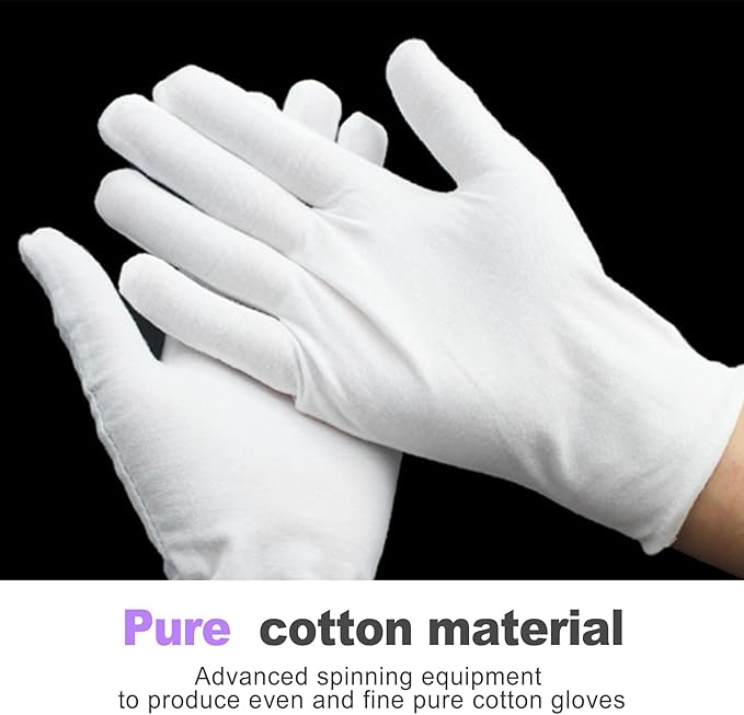 ZeriLion 6 Pairs White Cotton Gloves Soft Dust-Free Hand Gloves for Men Women Art Crafting Coin Watch Handling Dry Hands Sleeping