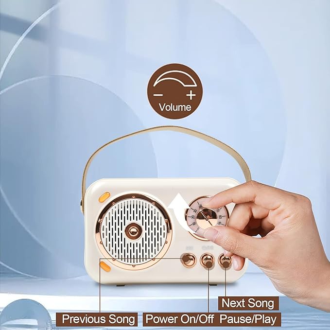 Retro Bluetooth Karaoke Speaker with Dual Wireless Microphones - Portable Rechargeable 1200mAh Battery, 10W HD Sound & 6 Voice Modes for Home Parties, Kids Gifts, Travel, Car Singing(White)