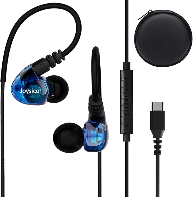 USB C Headphones Wired Type C Earbuds w Microphone, Controls and Over Ear Hook, Sport Running in-Ear Earphones for iPhone 15 16 17 Air, iPad, Samsung Galaxy, Google Pixel and Other Android Phones