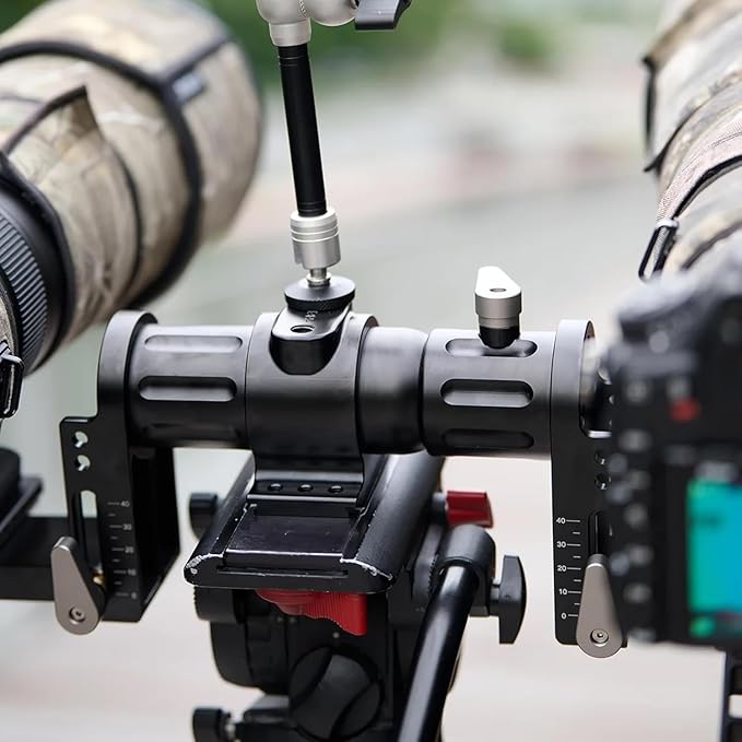 HEIPI Dual Camera Bracket HPS23 Dual Mount Support for Two Cameras Lens Straight Dual Bracket Tripod Mount for Camera 2025 Upgraded