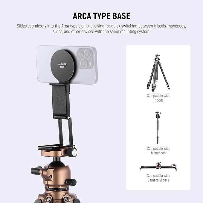NEEWER Magnetic Continuity Camera Mount for Desktop Monitor, Arca Type Base Tri Fold Desk Phone Webcam Mount Stand Holder, Compatible with MagSafe iPhone iMac Apple TV 4K Mac Laptop Samsung, SP08