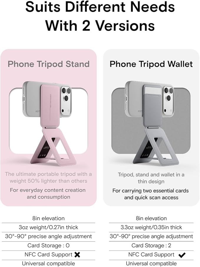 MOFT Phone Tripod Stand Selfie Stick for iPhone, Multi-Angles iPhone Stand, Lightweight & Portable Phone Holder, Strong Magnets, MOVAS Vegan Leather, Travel Essentials, Blush(Without Card Slot)
