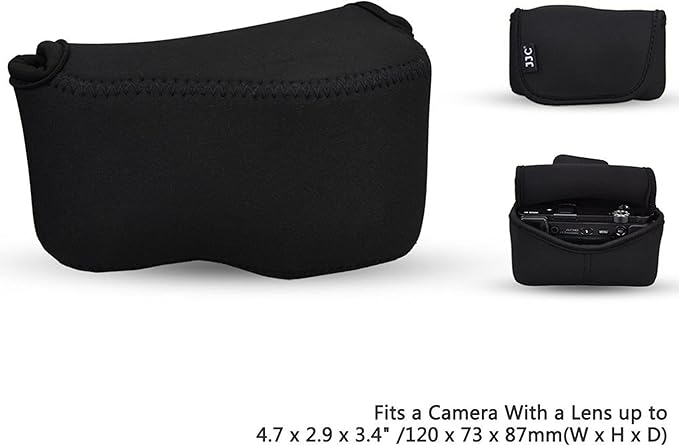 JJC Soft Neoprene Digital Camera Case Pouch Compact Bag Protector with Anti-Lost Inner Strap for Sony ZV-E10 A6500 A6400 A6300 A6100 A6000 A5500 A5100 with E 16-50mm Lens
