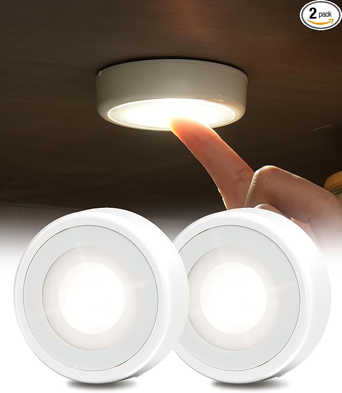 EZVALO LED Puck Lights, Rechargeable Battery Touch Light, 2.5'' Mini Tap Lights, Wireless Closet Light, Under Cabinet Lighting, 3 Color Temps, Sitck On Lights for Kitchen,Closet,Pantry,Shelves(2 Pack)