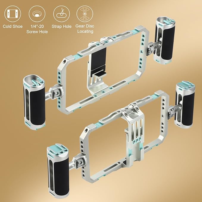 Haoge Universal Phone Cage Video Rig Kit,for iPhone 15/16/17 Pro Max Smartphone Stabilizer with Dual Handle,Handheld Filmmaking Vlogging Phone Rig for Samsung and Other Videomaker Videographer